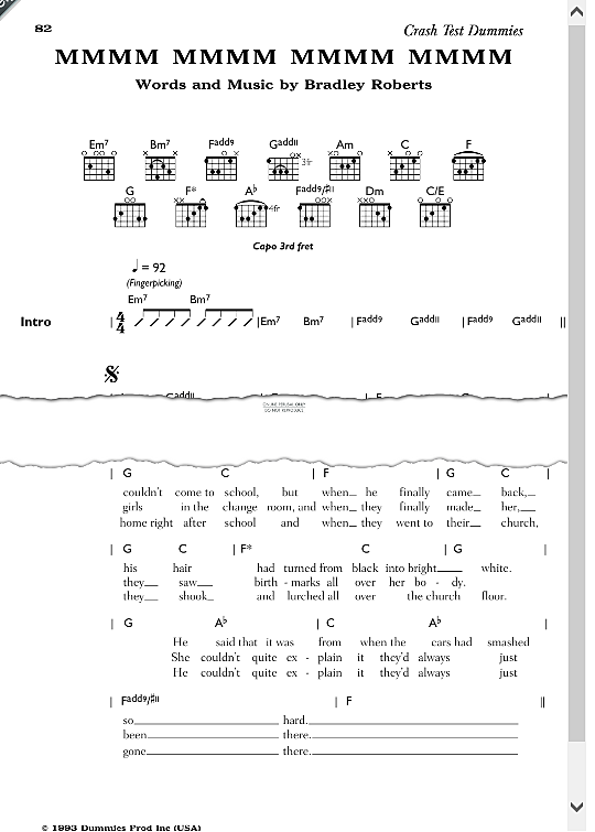 mmmm mmmm mmmm mmmm songbook mit akkorden crash test dummies