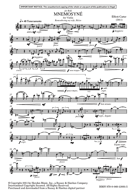 mnemosyne solo 1 st. elliott carter