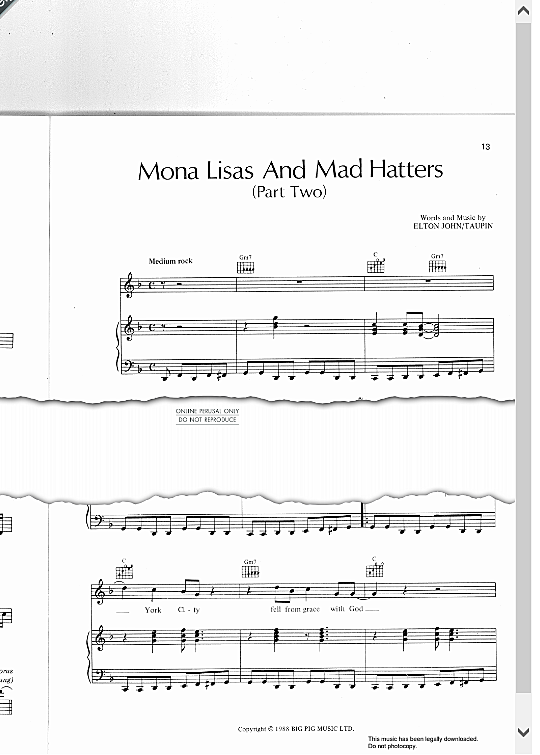 mona lisas and mad hatters part two klavier gesang & gitarre elton john