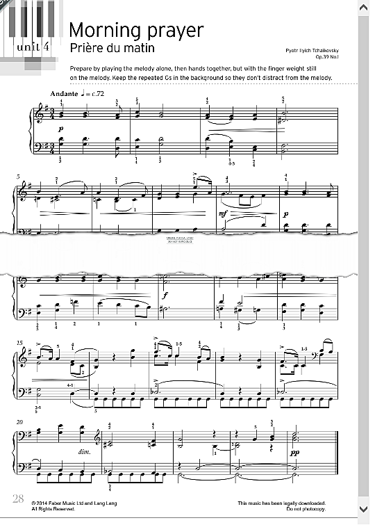 morning prayer priere du matin op. 39 no.1 klavier solo pyotr ilyich tchaikovsky