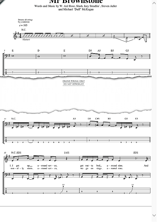mr. brownstone bass tab guns n roses