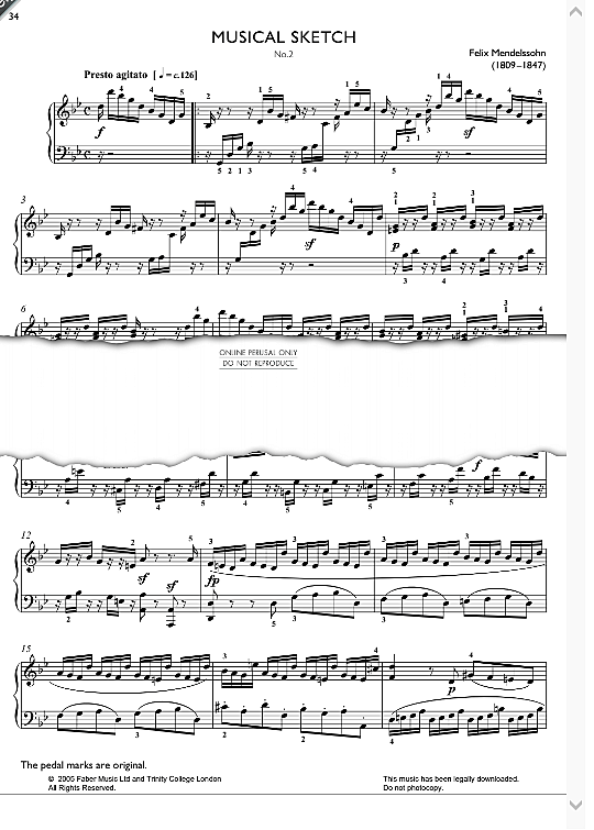 musical sketch, no.2 klavier solo felix mendelssohn
