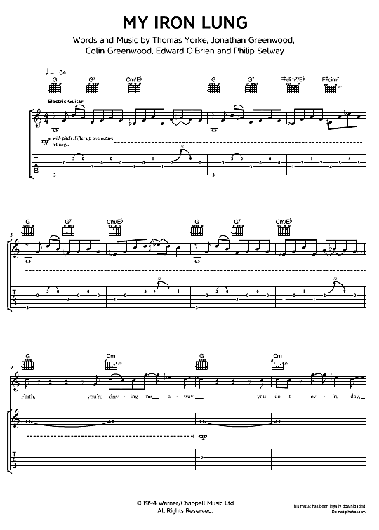 my iron lung gitarre tab radiohead