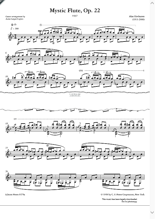 mystic flute, op.22 gitarre noten alan hovhaness
