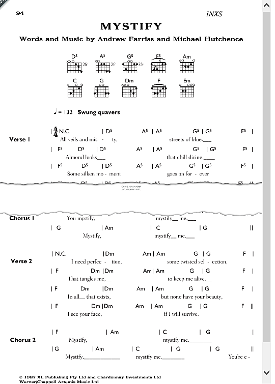 mystify songbook mit akkorden inxs