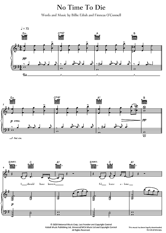 no time to die klavier gesang & gitarre billie eilish