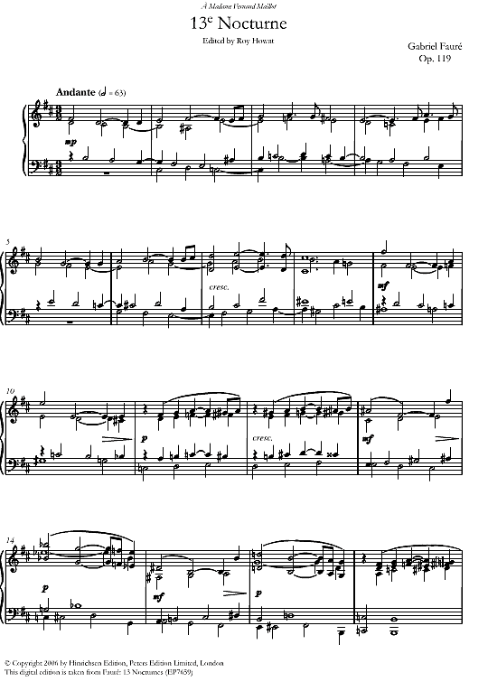 nocturne no.13, op.119 klavier solo gabriel faure