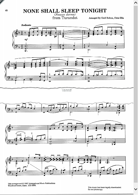 none shall sleep from turandot  klavier solo giacomo puccini