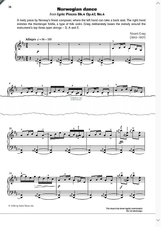 norwegian dance from lyric pieces bk.4 op.47, no.4  klavier solo edvard grieg