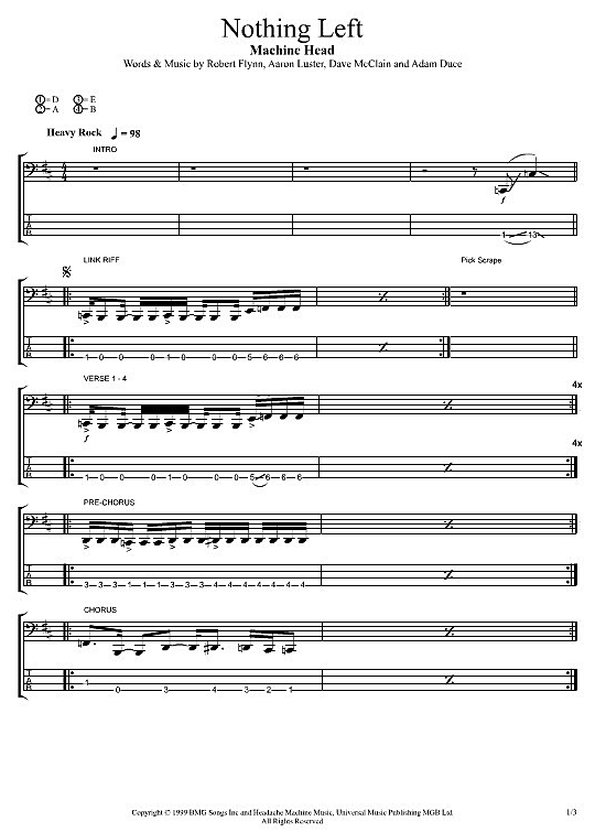 nothing left bass tab machine head