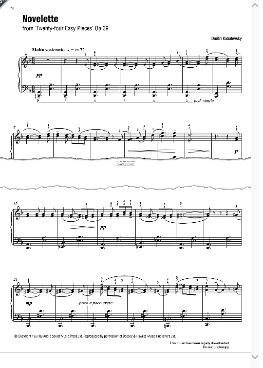 novelette from twenty four easy pieces op.39 klavier solo dmitri kabalevsky