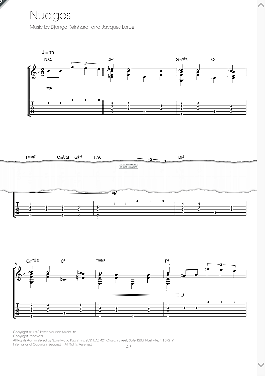 nuages guitar notation & tab django reinhardt