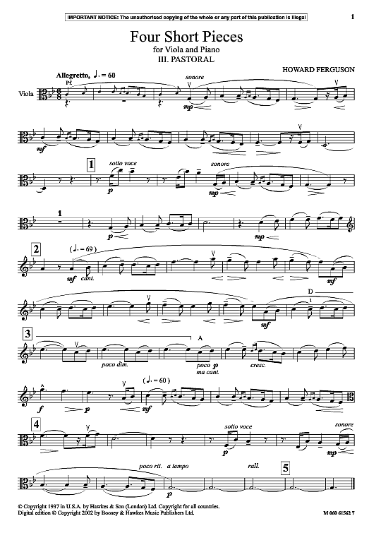 pastoral from four short pieces  klavier & melodieinstr. howard ferguson
