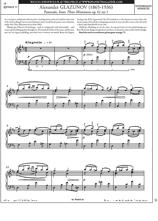 pastorale, op.42 no.1 klavier solo alexander glazunov
