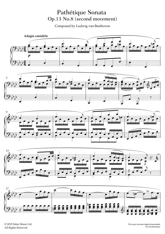 pathetique sonata op. 13, no.8 second movement klavier solo ludwig van beethoven