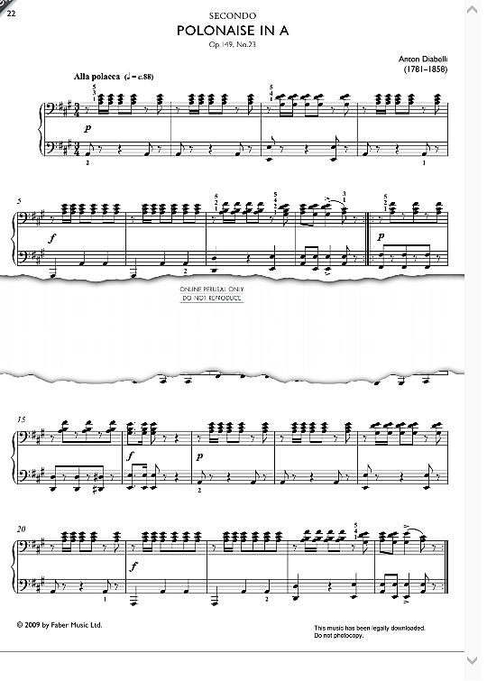 polonaise in a, op.149 no.23 klavier vierhndig anton diabelli