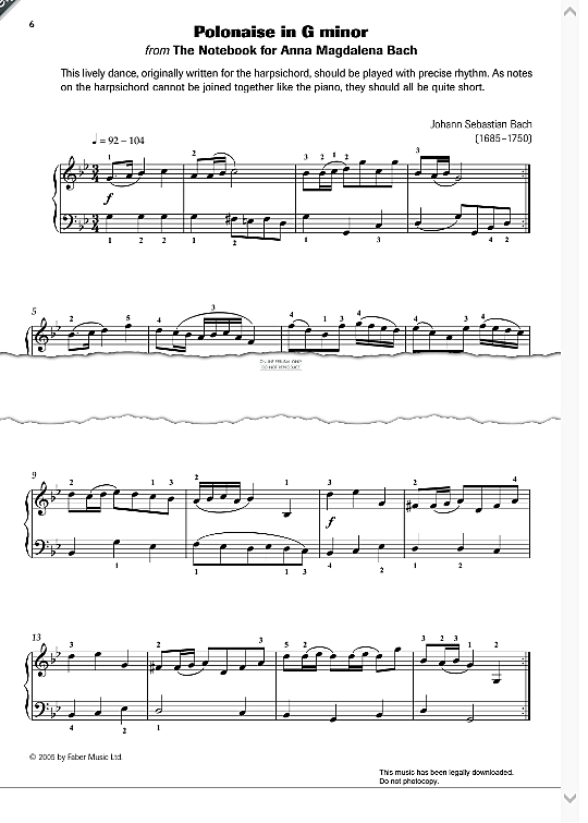polonaise in g minor klavier solo johann sebastian bach