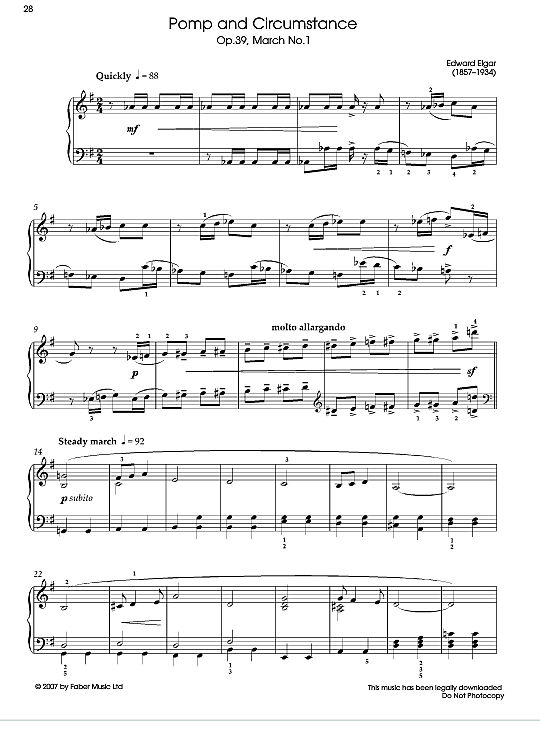 pomp and circumstance op.39, march no.1 klavier solo edward elgar