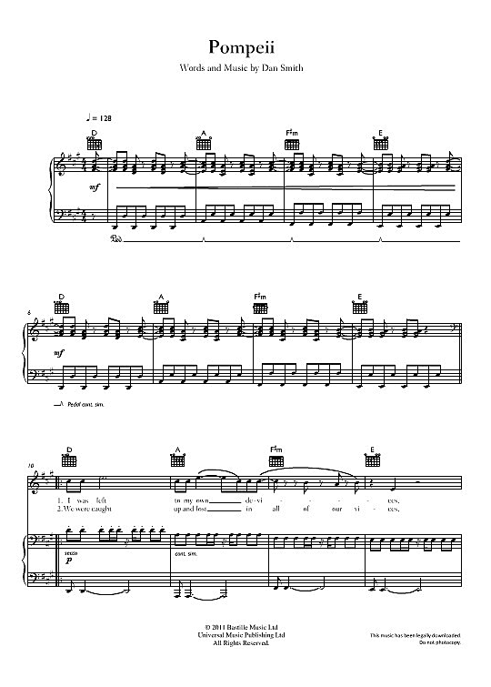 pompeii klavier gesang & gitarre bastille