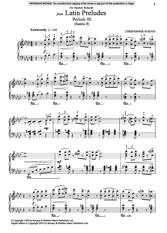prelude iii samba ii from latin preludes klavier solo christopher norton