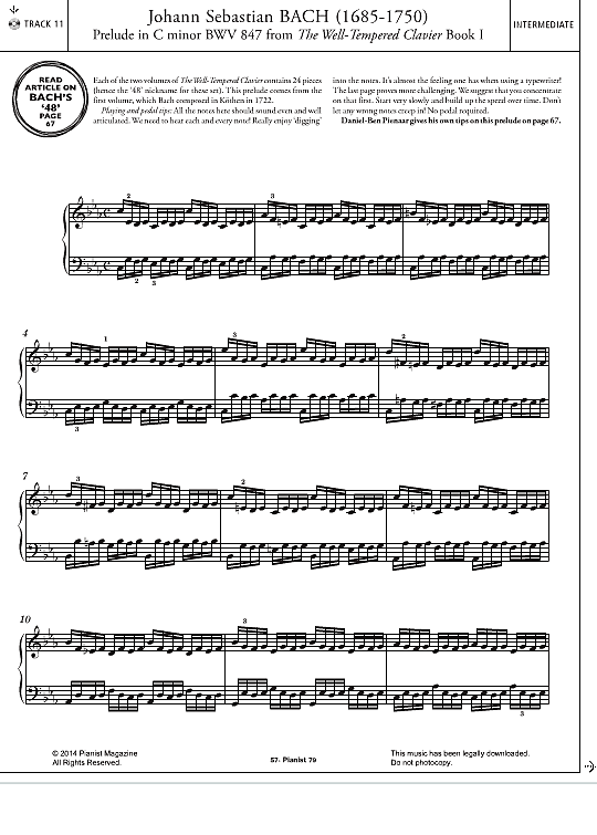 prelude in c minor bwv 847 from the well tempered clavier book 1 klavier solo johann sebastian bach