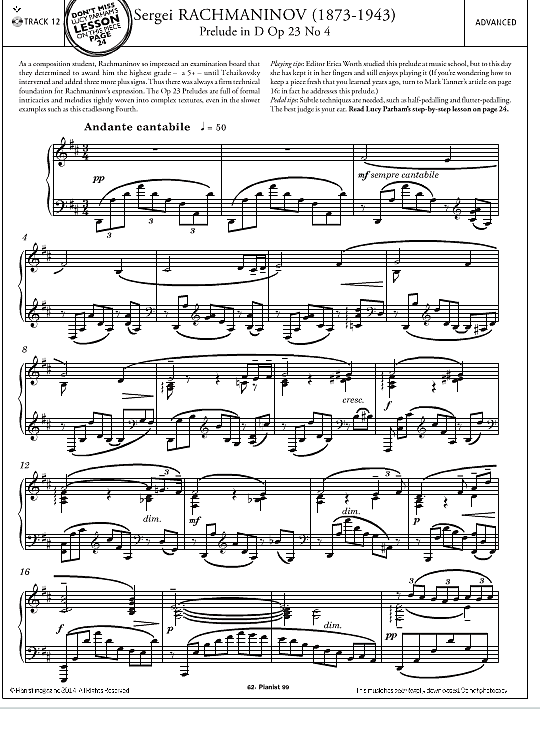 prelude in d op.23, no.4 klavier solo sergei rachmaninoff