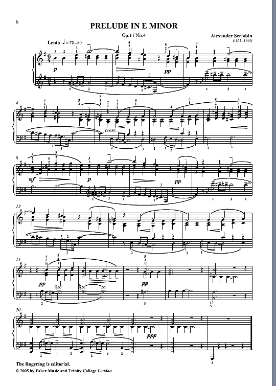 prelude in e minor klavier solo alexander scriabin