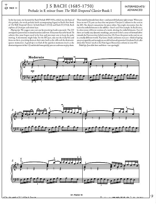 prelude in e minor well tempered clavier book 1 klavier solo johann sebastian bach