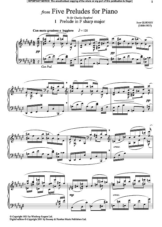 prelude in f sharp major from five preludes for piano klavier solo ivor gurney