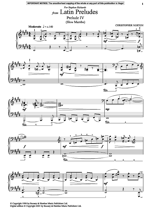 prelude iv slow mambo from latin preludes klavier solo christopher norton