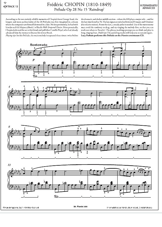 prelude op.28, no.15 'raindrop' klavier solo frederic chopin