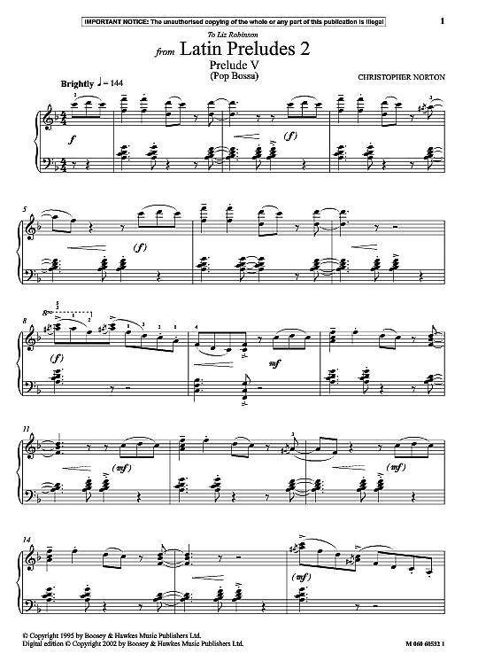 prelude v pop bossa from latin preludes klavier solo christopher norton