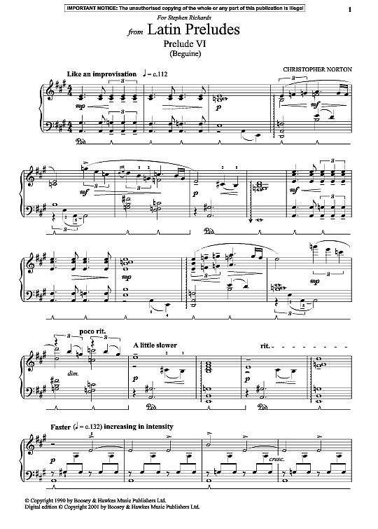prelude vi beguine from latin preludes klavier solo christopher norton