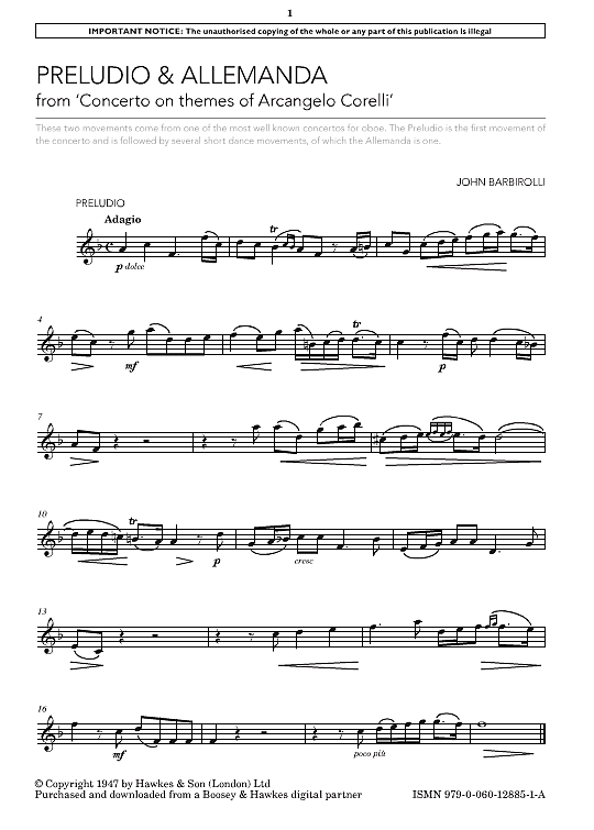 preludio & allemanda from concerto on themes of arcangelo corelli klavier & melodieinstr. john barbirolli