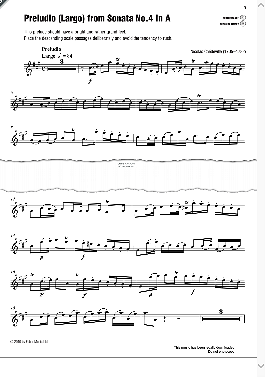 preludio largo from sonata no. 4 in a klavier & melodieinstr. nicolas chedeville