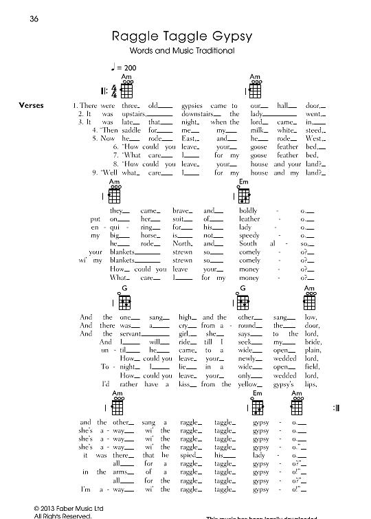 raggle taggle gypsy ukulele chord songbook traditional