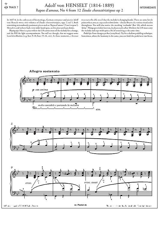 repos d'amour, no.4 from '12 etudes characteristiques op.2' klavier solo adolph von henselt