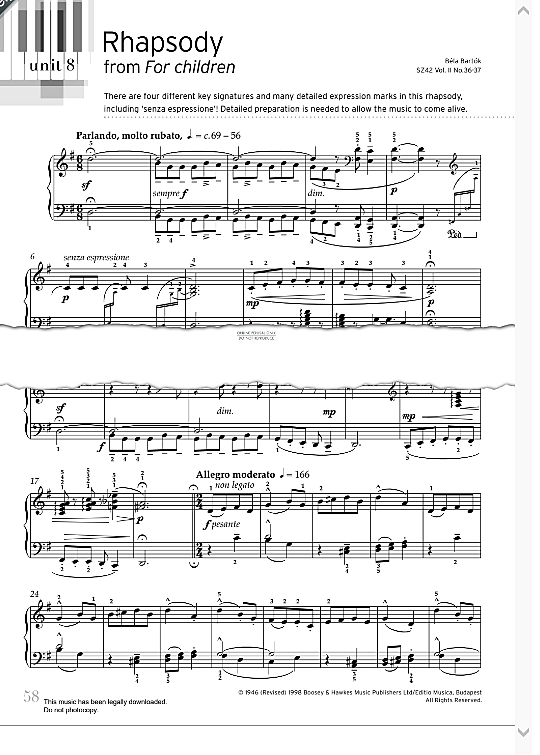 rhapsody from for children, sz42, vol ii no 36 37  klavier solo bela bartok