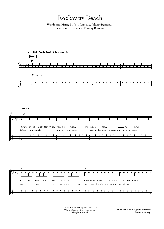 rockaway beach bass tab the ramones