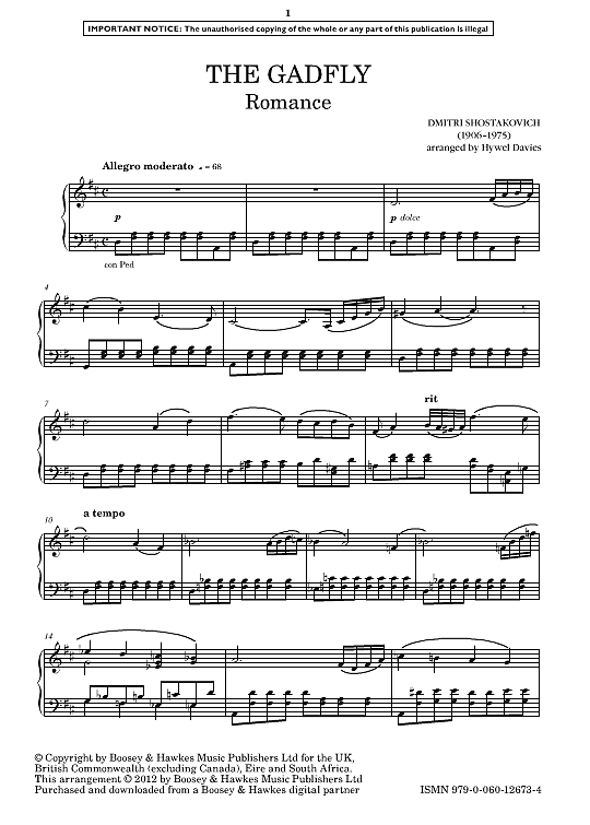 romance from the gadfly  klavier solo dmitri shostakovich