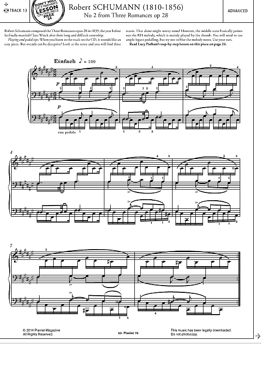 romance no.2 from three romances op.28 klavier solo robert schumann