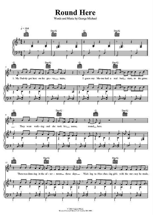 Round Here Klavier Gesang And Gitarre Pdf Noten Von George Michael In G Dur Fbd 624 