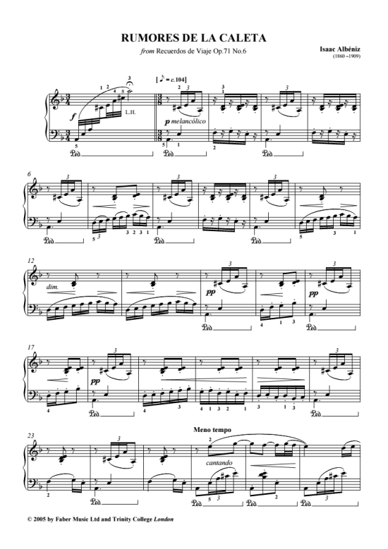 rumores de la caleta from recuerdos de viaje op.71, no.6  klavier solo isaac albeniz