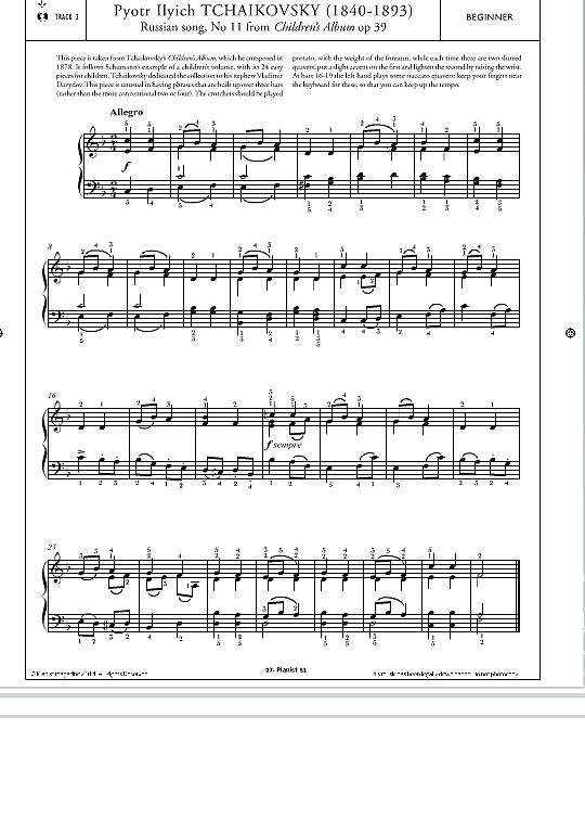russian song, no.11 from children s album op.39 klavier solo pyotr ilyich tchaikovsky