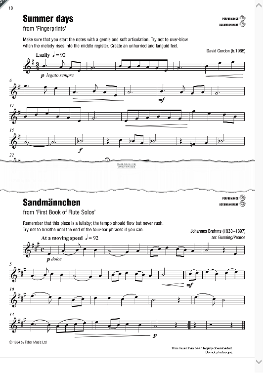 sandmaennchen from first book of flute solos  klavier & melodieinstr. johannes brahms