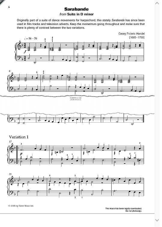 sarabande from suite in d minor  klavier solo george frideric handel