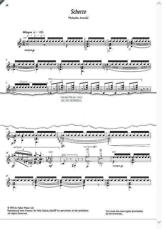 scherzo from fantasy for solo guitar, op. 107  gitarre klassisch malcolm arnold