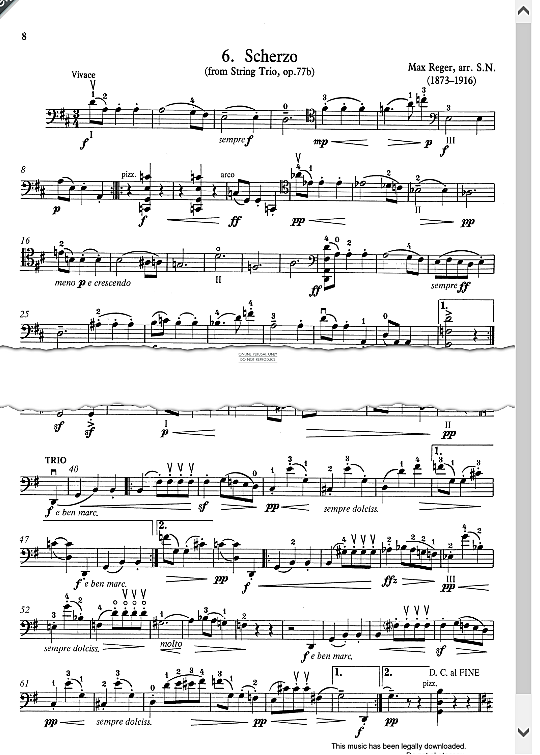 scherzo from string trio, op.77b  klavier & melodieinstr. max reger