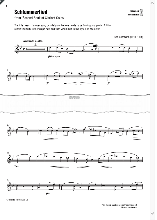schlummerlied from second book of clarinet solos  klavier & melodieinstr. carl baermann