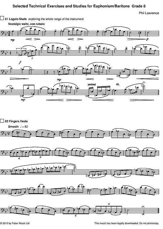 selected technical exercises and studies for euphonium/baritone grade 8 solo 1 st. phil lawrence